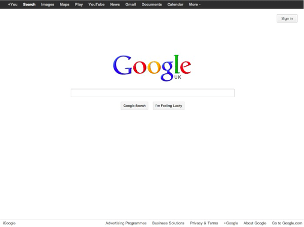 صفحه اصلی سایت گوگل